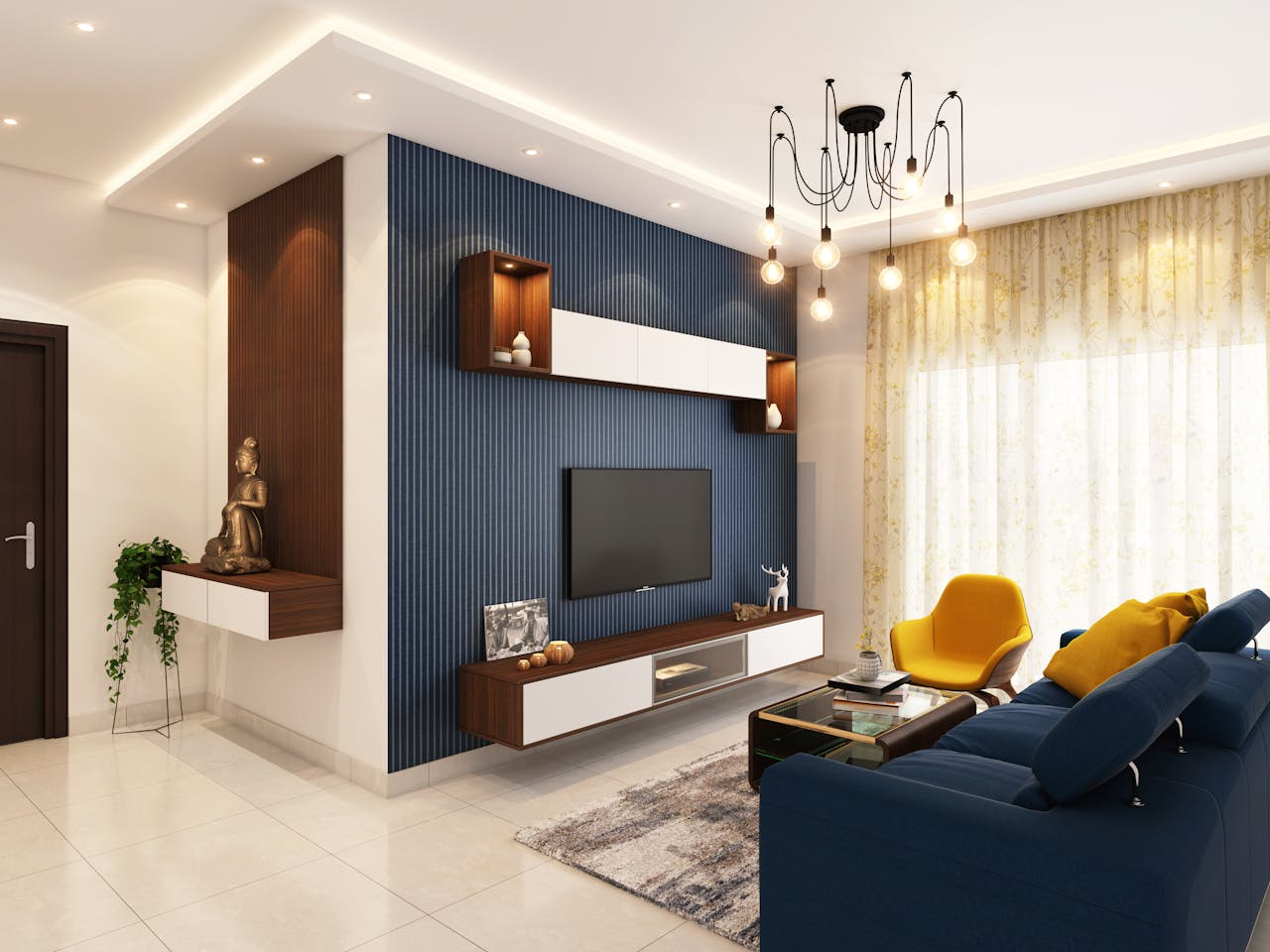 ours-journey Contemporary and cozy living room interior with elegant decor in Bangalore.
